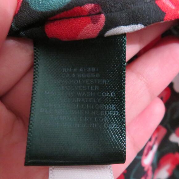 Lauren Ralph Lauren Women Sz L Red Black Floral Ruffle Long Sleeve Button Down - Picture 9 of 9